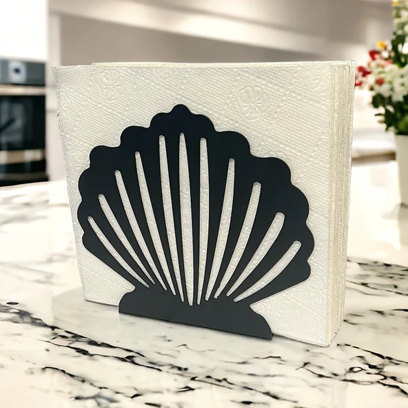 İstiridye Temalı Siyah Metal Peçetelik - Resim 5