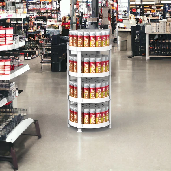 4 Raflı Oval Standlı Beyaz Sprey ve Aerosol Teşhiri - 7
