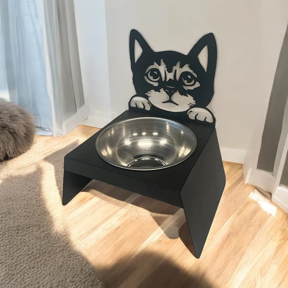 Sevimli Kedi Tasarımlı, Ergonomik Siyah Kedi ve Köpek Mama ve Su Kabı Tekli Small Model – Paslanmaz Çelik, Dayanıklı Malzeme - 5