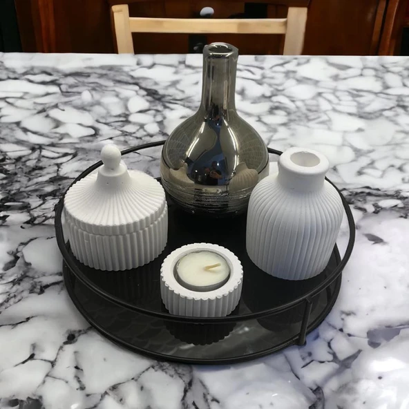 Banyo, Kozmetik Düzenleyici, Takı Standı, Organizer ve Çok Amaçlı Servis Sunum Tepsisi, İkramlık 23CM SİYAH - 4