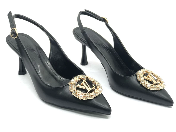 Feles Taşlı Toka Detaylı Arkası Açık Stiletto Kadın Topuklu Ayakkabı - 7