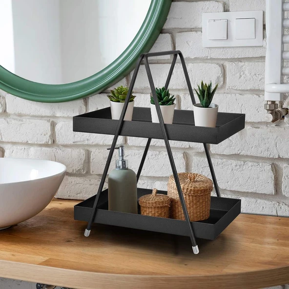 2 Katlı Siyah Metal Banyo ve Mutfak Rafı Model 1 - 5