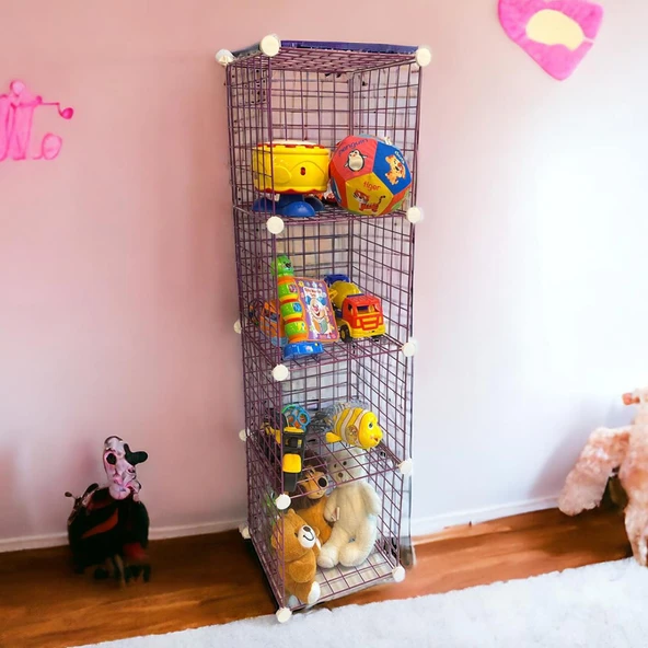 4 Bölmeli Tel Küp Çok Amaçlı Organizer Raf Pembe 33cm Mutfak, Oyuncak, Kiler, Depolama Rafı