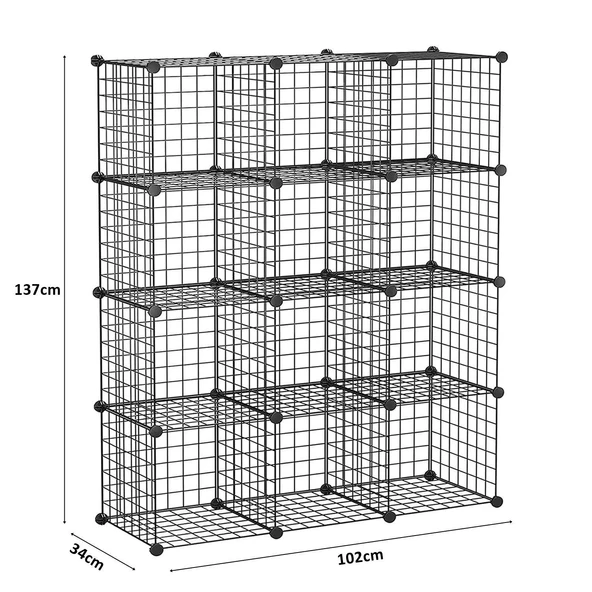 12 Bölmeli Tel Küp Çok Amaçlı Organizer Raf Siyah 33cm Mutfak, Oyuncak, Kiler, Depolama Rafı - 4