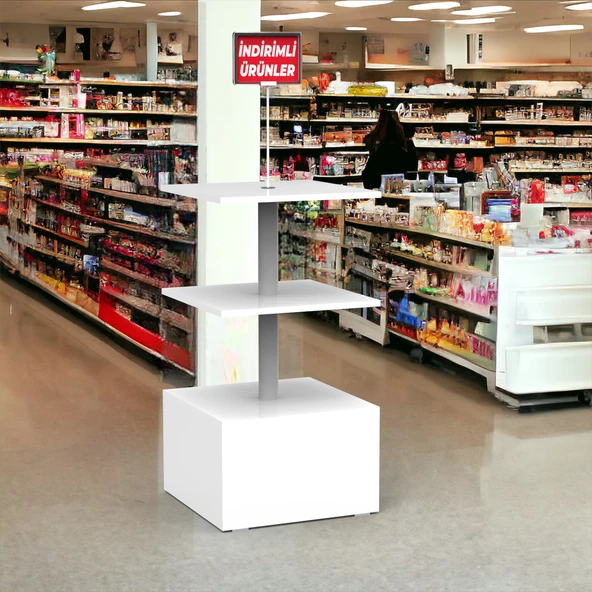 İNDİRİM 3 Raflı 50x50 Ahşap Beyaz Orta Alan Standı - 7