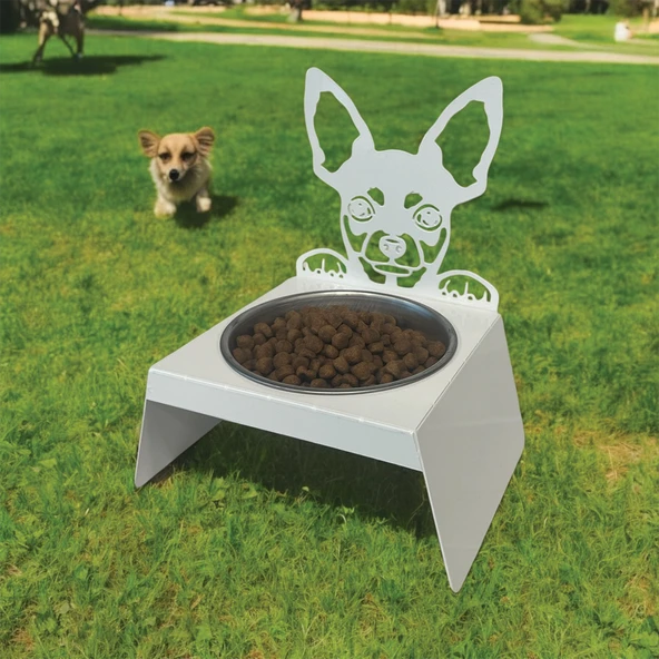 Sevimli Köpek Tasarımlı, Ergonomik Beyaz Kedi ve Köpek Mama ve Su Kabı Tekli Small Model – Paslanmaz Çelik, Dayanıklı Malzeme - 3