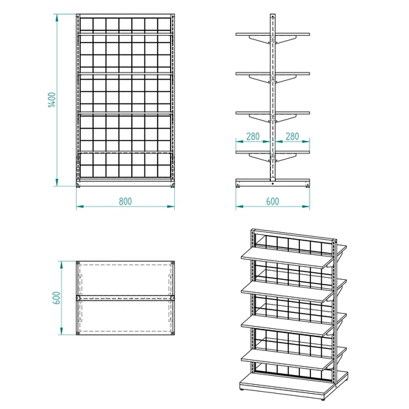 80X60 Çift Taraflı Metal Siyah Stand Bambu Raflı - 2