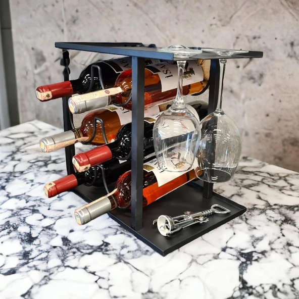 Modern 6 Bölmeli Şarap Standı Model-1 Siyah - 5