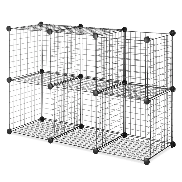 6 Bölmeli Tel Küp Çok Amaçlı Organizer Raf Siyah 33cm Mutfak, Oyuncak, Kiler, Depolama Rafı - 6