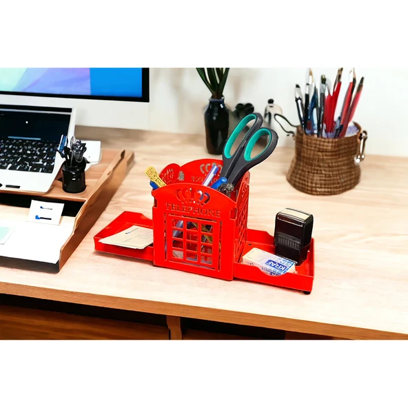 Telefon Kulübesi Temalı Kalemlik Kırmızı - 7