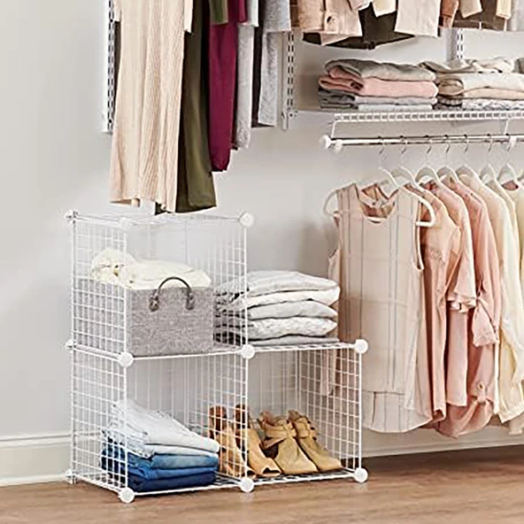 3 Bölmeli Tel Küp Çok Amaçlı Organizer Raf Beyaz 33cm Mutfak, Oyuncak, Kiler, Depolama Rafı - 8