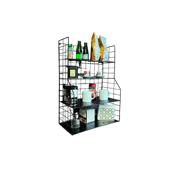 Modern Tasarım 4 Katlı Siyah Duvara Monte Dekoratif Raf - 5