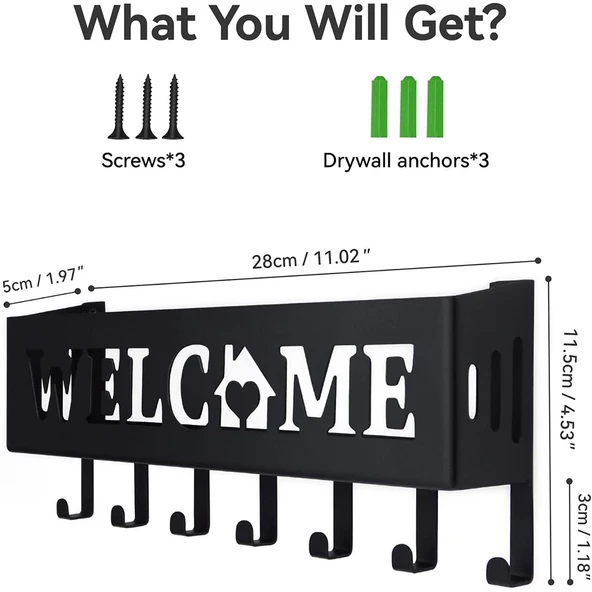 Welcome Temalı Siyah Raflı Anahtarlık - 8
