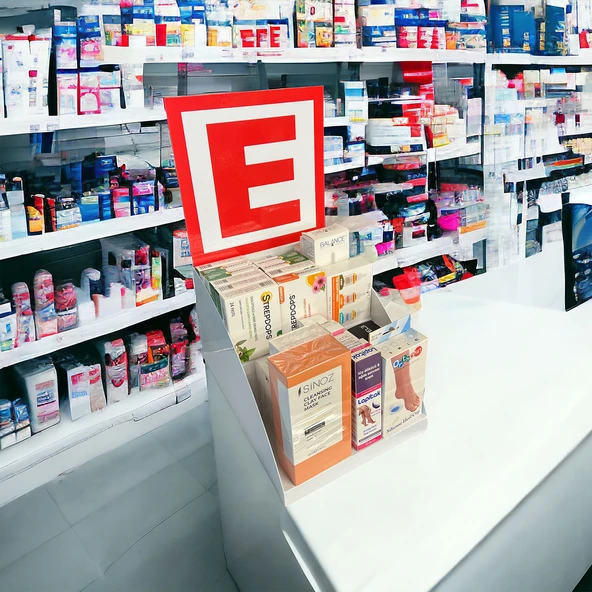 Tezgahönü Eczane Logolu Masaüstü Stand - 25cm, 2 Katlı, Beyaz Renk - 2