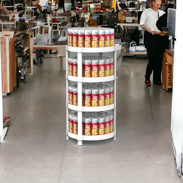 4 Raflı Oval Standlı Beyaz Sprey ve Aerosol Teşhiri - 5