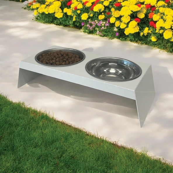 Evcil Hayvan Mama ve Su Kabı Standı, İkili Small Model Beyaz, Paslanmaz Çelik, Yükseltilmiş, Kedi ve Köpekler İçin - 3
