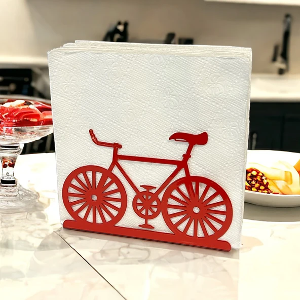 Bisiklet Temalı Kırmızı Metal Peçetelik - 6