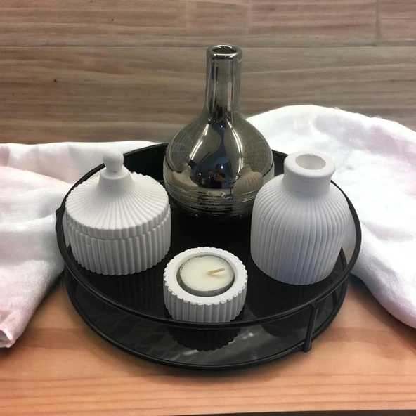 Banyo, Kozmetik Düzenleyici, Takı Standı, Organizer ve Çok Amaçlı Servis Sunum Tepsisi, İkramlık 23CM SİYAH - 3