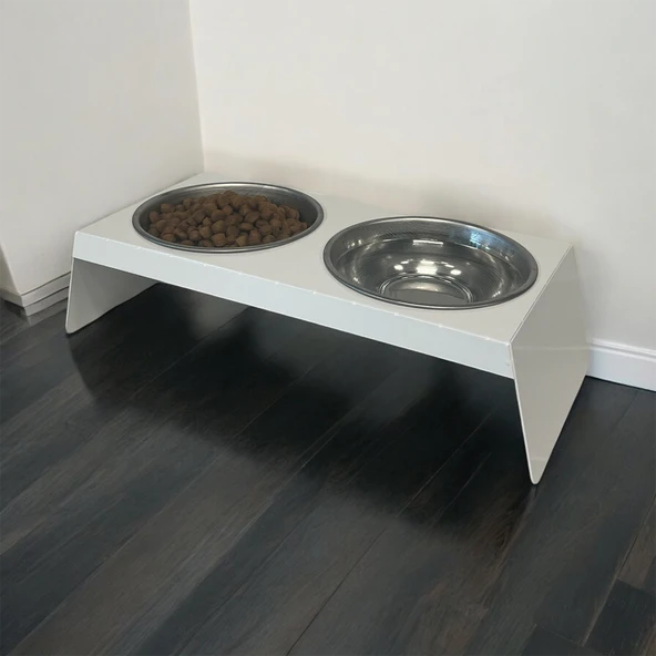 Evcil Hayvan Mama ve Su Kabı Standı, İkili Small Model Beyaz, Paslanmaz Çelik, Yükseltilmiş, Kedi ve Köpekler İçin - 6