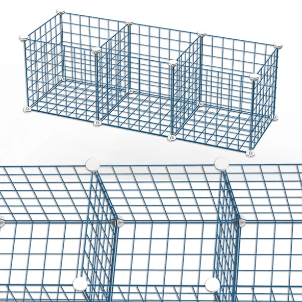 3 Bölmeli Tel Küp Çok Amaçlı Organizer Raf Mavi 33cm Mutfak, Oyuncak, Kiler, Depolama Rafı - 3