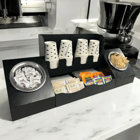 16 Oz Çay Kahve ve 2' li Tek yuvalı Organizer Siyah Stand Kahve İstasyonu Düzenleyicisi, Şık Tasarım, Ofis & Self Servis İçin - 5