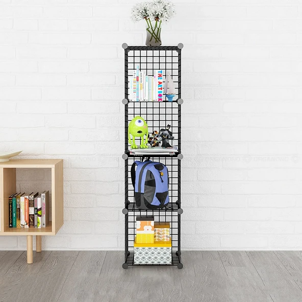 4 Bölmeli Tel Küp Çok Amaçlı Organizer Raf Siyah 33cm Mutfak, Oyuncak, Kiler, Depolama Rafı - 2