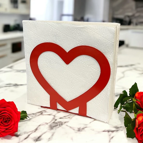 Kalp Temalı Kırmızı Metal Peçetelik - 5
