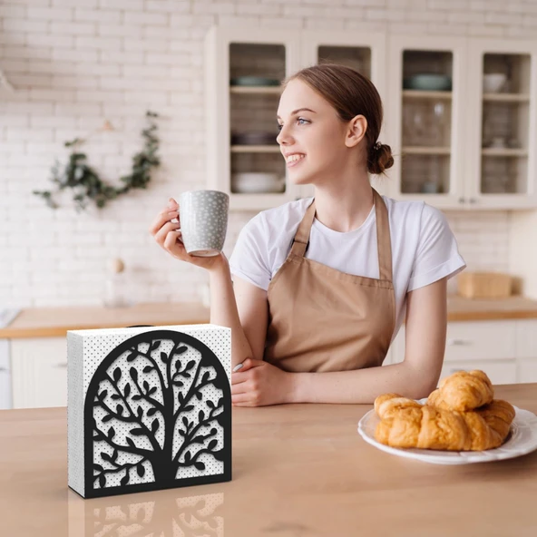 Hayat Ağacı Temalı Siyah Metal Peçetelik - 8