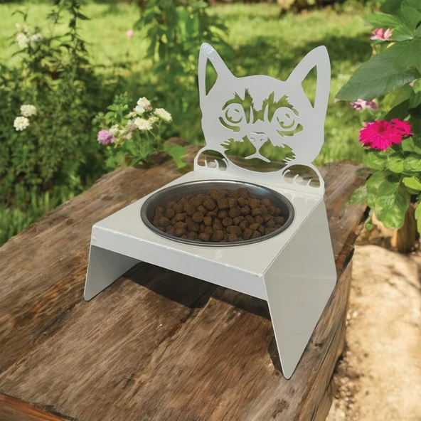 Sevimli Kedi Tasarımlı, Ergonomik Beyaz Kedi ve Köpek Mama ve Su Kabı Tekli Small Model – Paslanmaz Çelik, Dayanıklı Malzeme ürün görseli 1