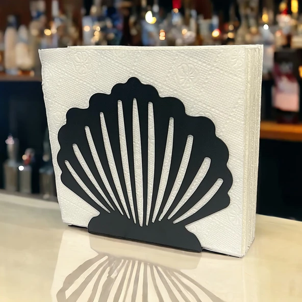 İstiridye Temalı Siyah Metal Peçetelik ürün görseli 1