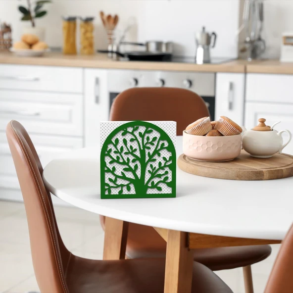 Hayat Ağacı Temalı Yeşil Metal Peçetelik - 6