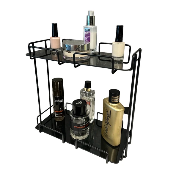2 Katlı 28x14 Siyah Banyo ve Kozmetik Düzenleyici - Çift Katlı Sunum ve Servis Tepsisi - 4