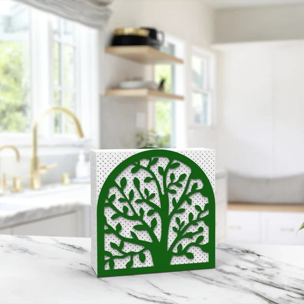 Hayat Ağacı Temalı Yeşil Metal Peçetelik - 5
