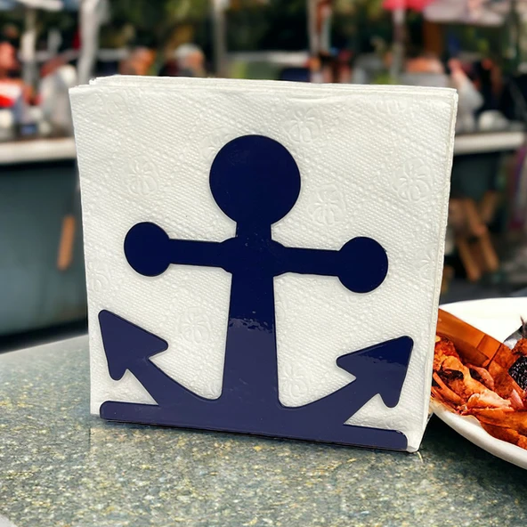 Çapa Temalı Mavi Metal Peçetelik - 6