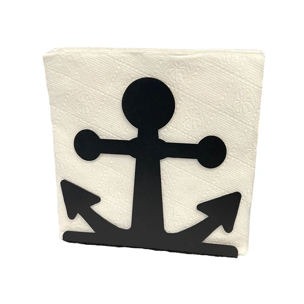 Çapa Temalı Siyah Metal Peçetelik - Resim 2