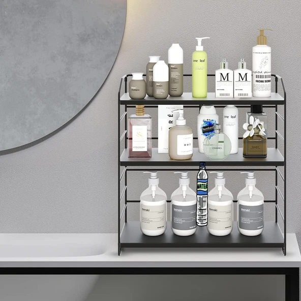 Ayarlanabilir Raflı 40cm Baharatlık, Organizer, Düzenleyizi Tezgahüstü Banyo, Mutfak, Ofis Model-1 Siyah - 3