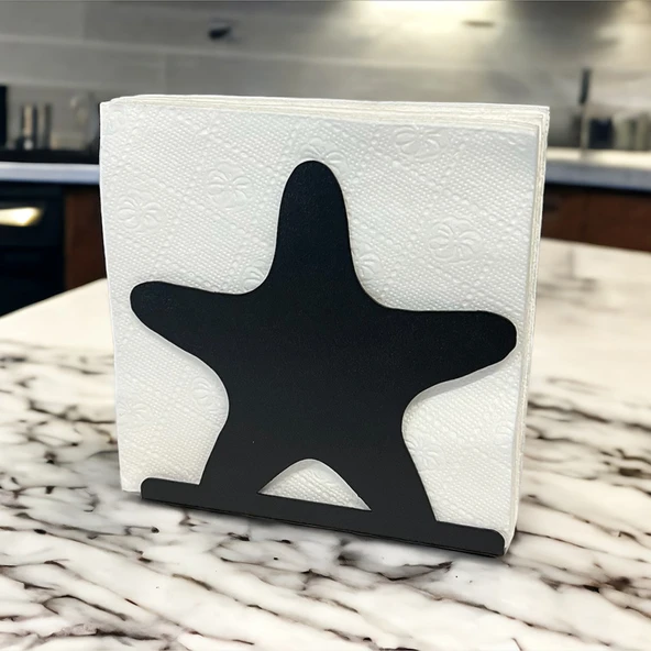 Deniz Yıldızı Temalı Siyah Metal Peçetelik