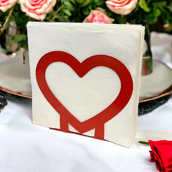 Kalp Temalı Kırmızı Metal Peçetelik - 2