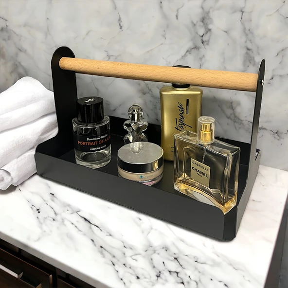 Ahşap Saplı 30x17cm Siyah Metal Servis, Sunum, Dekoratif Tepsi - 8