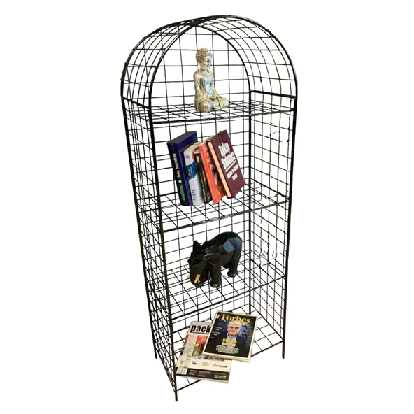 Modern Dekoratif Tel Metal Kitaplık & Çiçeklik Raf - Siyah - 5
