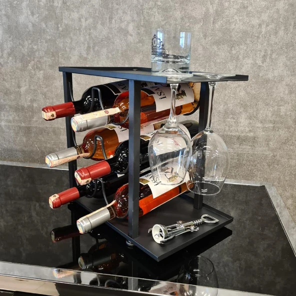 Modern 6 Bölmeli Şarap Standı Model-1 Siyah