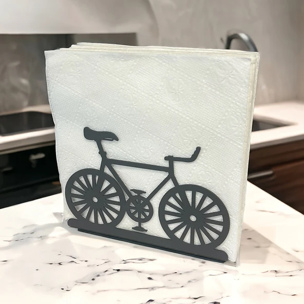 Bisiklet Temalı Siyah Metal Peçetelik