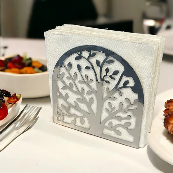 Hayat AğacıTemalı Gümüş Metal Peçetelik - 2