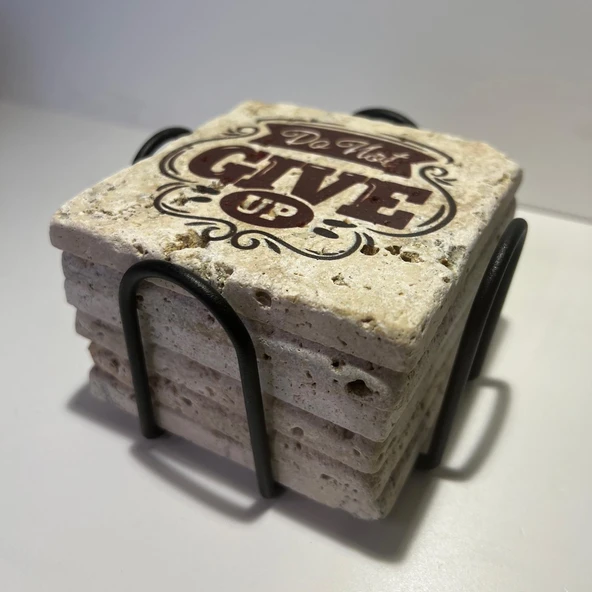 Doğal Taş Bardak Altlığı 6'lı Telli Model B (Quotes Tema) - 3