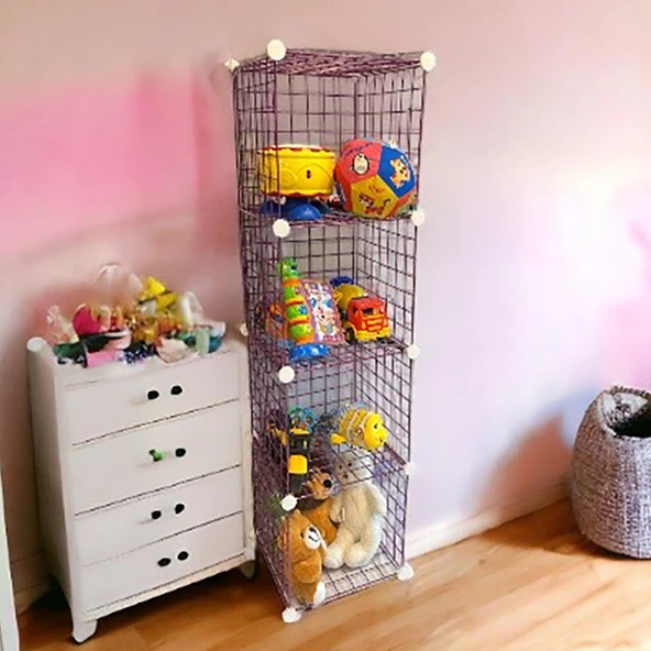 4 Bölmeli Tel Küp Çok Amaçlı Organizer Raf Pembe 33cm Mutfak, Oyuncak, Kiler, Depolama Rafı - 5