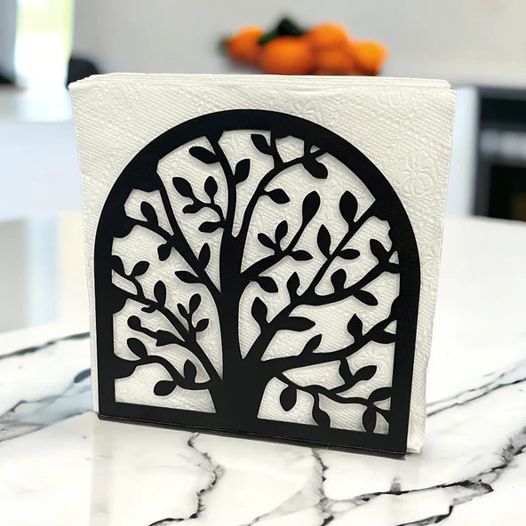 Hayat Ağacı Temalı Siyah Metal Peçetelik - 3