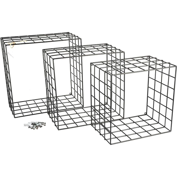 3'lü Set Siyah Tel Hasır Duvar Rafı 35/31/27 - 11