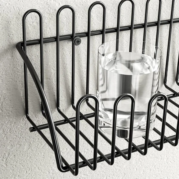 2'li Tel Raf Düzenleyici Çiçeklik Siyah Duvar Raf Seti - 6