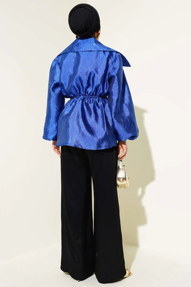 Bel Lastikli Balon Kol Jakar Ceket Saks - Resim 3