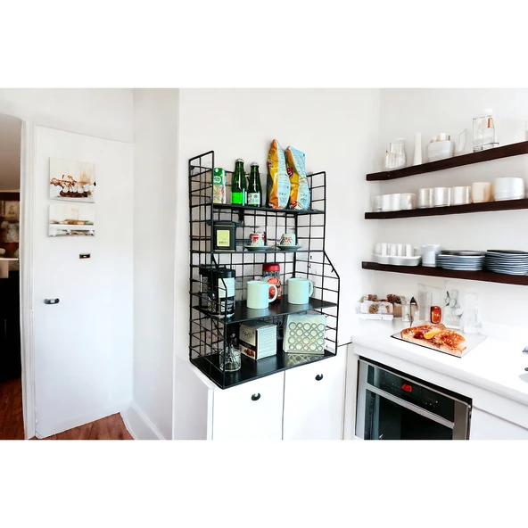 Modern Tasarım 4 Katlı Siyah Duvara Monte Dekoratif Raf - 4